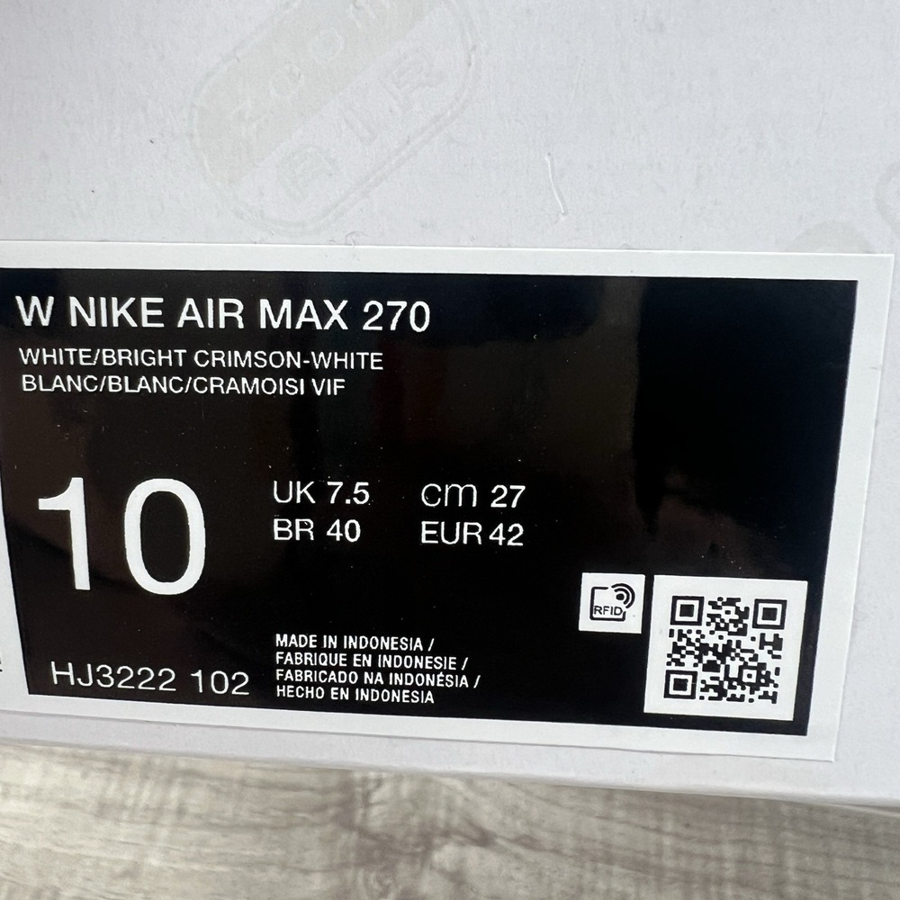 Nike Air Max 270 'White Bright Crimson' HJ3222-102 Womens Size 10 - Picture 9 of 9